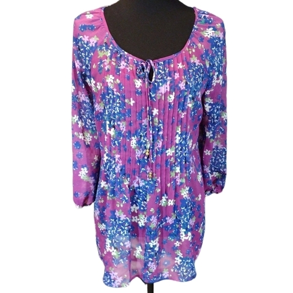 CHARTER Club Pleated Sheer Peasant Blouse - Picture 2 of 6